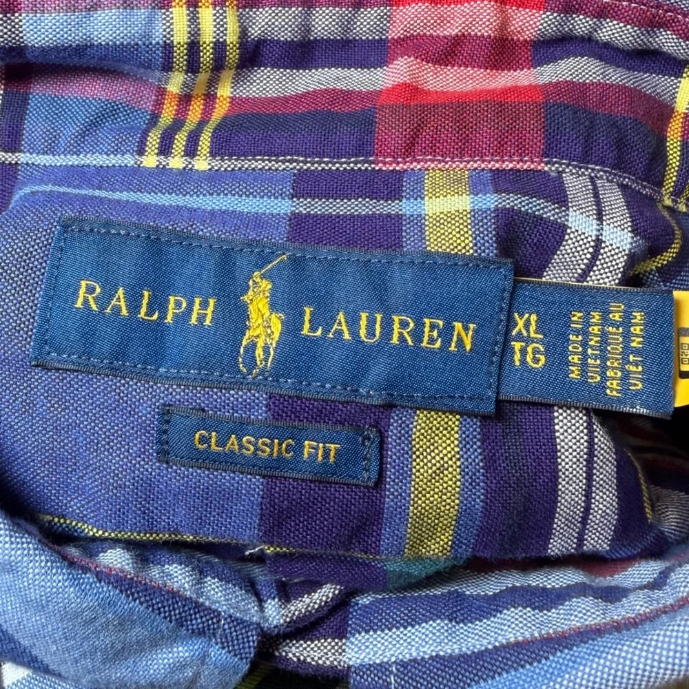 Polo Ralph Lauren Mens Size XL Classic Fit Plaid Shirt Blue Multicolor Button